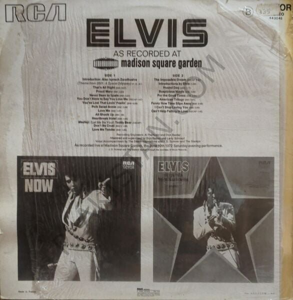 Elvis As Recorded At Madison Square Garden LP PLAK