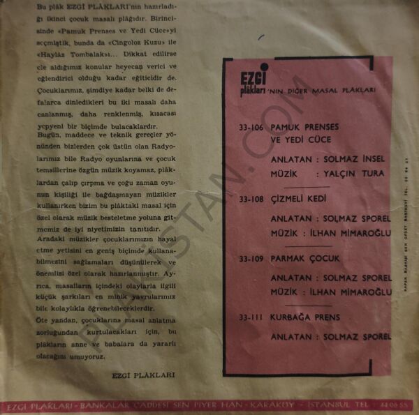 Yalçın Tura - Cingoloz Kuzu - Haylaz Tombalak 33 DEVİR 45 LİK PLAK