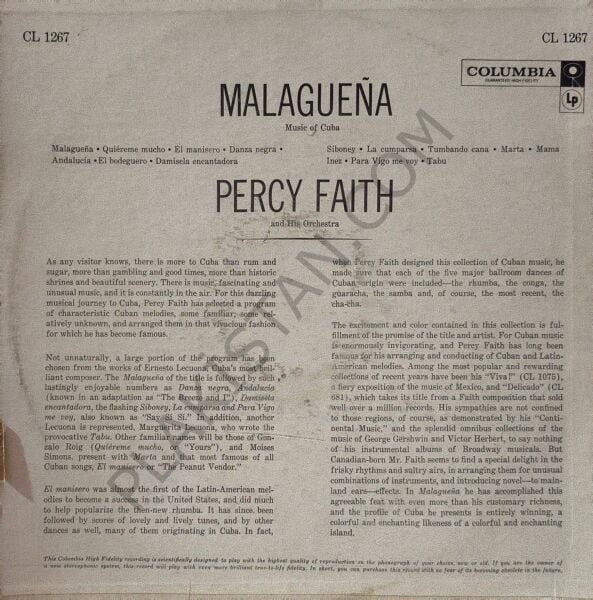 Percy Faith And His Orchestra* – Malagueña (Music Of Cuba) LP PLAK