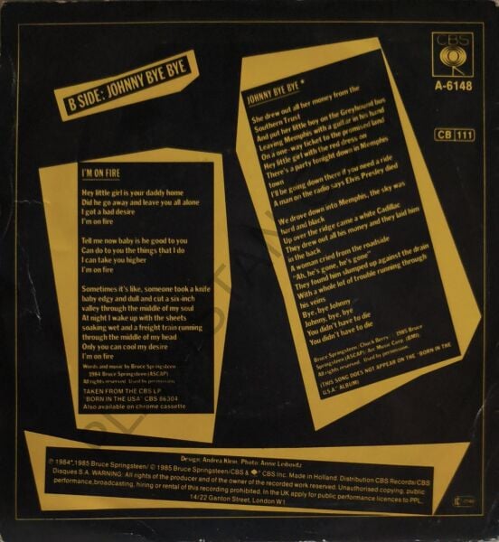Bruce Springsteen – I'm On Fire 45 LİK PLAK