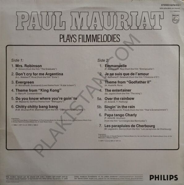 Paul Mauriat – Paul Mauriat Plays Filmmelodies LP PLAK
