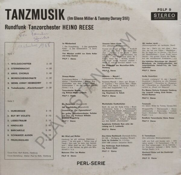 Rundfunk Tanzorchester Heino Reese – Tanzmusik (Im Glenn Miller & Tommy Dorsey Stil) LP PLAK