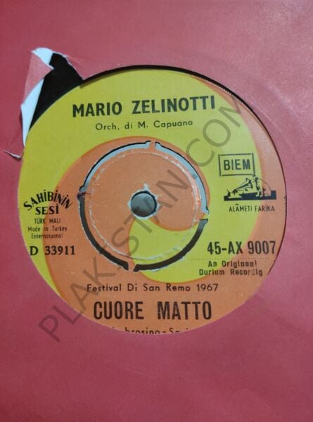 Marıo Zelınottı - Cuore Matto 45 LİK PLAK