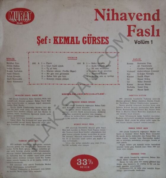 Kemal Gürses Nihavent Faslı LP PLAK