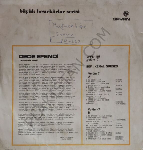 Büyük Bestekarlar Serisi : Dede Efendi Şef:Kemal Gürses LP PLAK