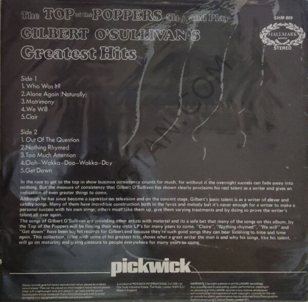 The Top Of The Poppers – Sing And Play Gilbert O'Sullivan's Greatest Hits LP PLAK