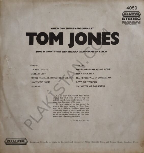 Tom Jones - Danny Street With The Alan Caddy Orchestra & Choir* – Million Copy Sellers Made Famous By  LP PLAK