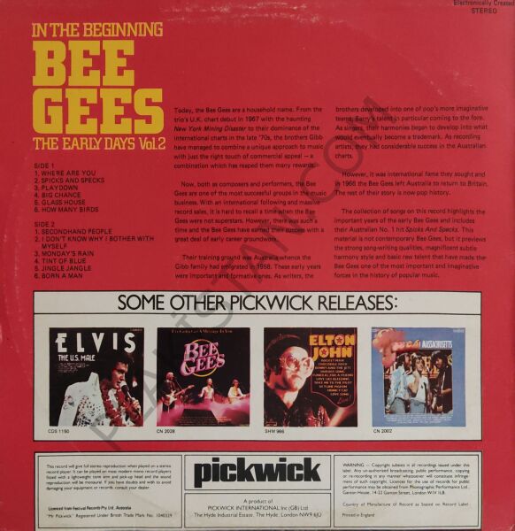 BEE GEES, In The Begınnıng - The Early Days Vol. 2 1978 LP. PLAK