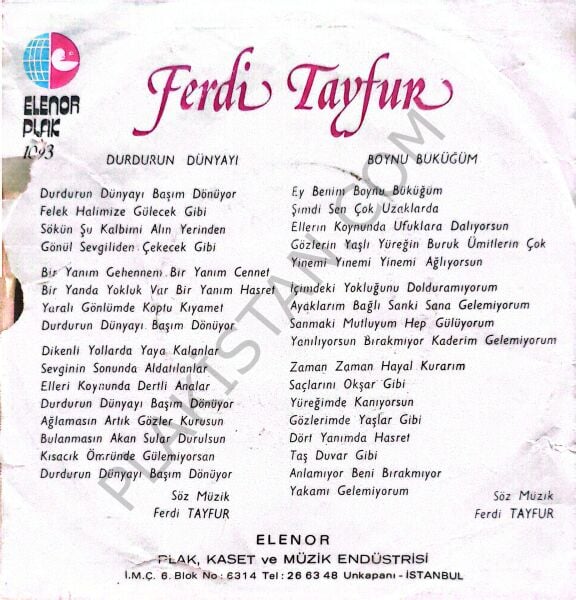 Ferdi Tayfur Durdurun Dünyayı 45 LİK PLAK