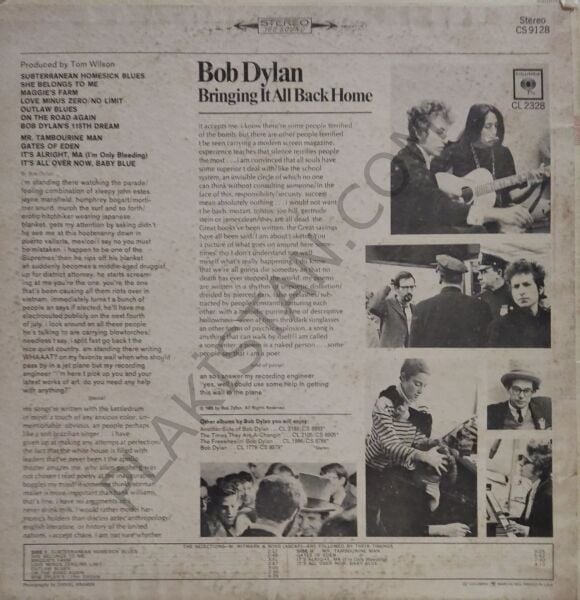 Bob Dylan –Bringing It All Back Home ( Her Şeyi Eve Geri Getiriyor ) LP PLAK