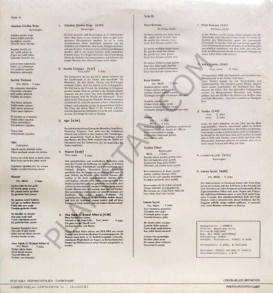 Fuat Saka Sehnsuchtslied Ayrılık Türküsü LP PLAK