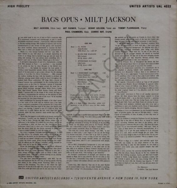 Milt Jackson – Bags' Opus LP PLAK