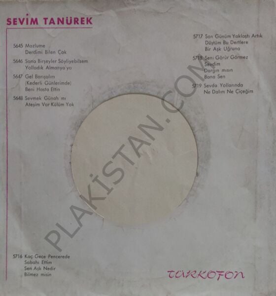 Sevim Tanürek - Sevda Yollarında - 45 lik PLAK