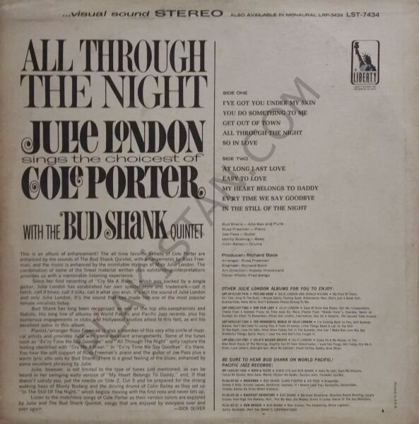 Julie London With The Bud Shank Quintet – All Through The Night LP PLAK