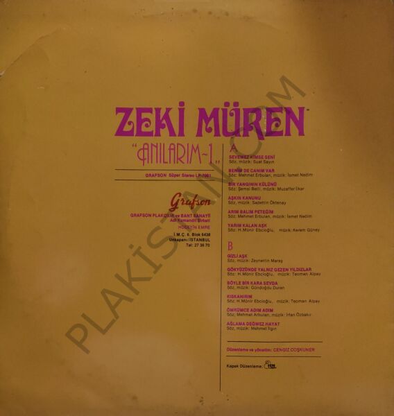 Zeki Müren Grafson Anılarım 1 LP
