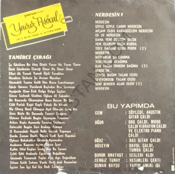 Cem Karaca - Tamirci Çırağı 45 LİK PLAK