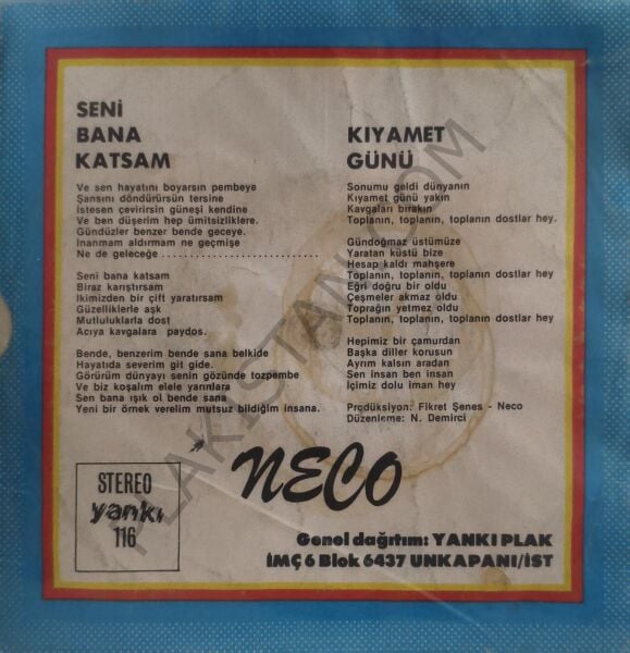 Neco Seni Bana Katsam 45 LİK PLAK