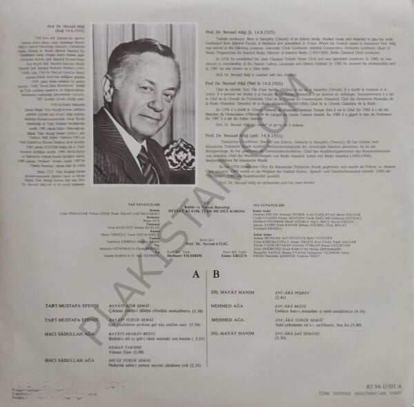 Prof. Dr. Nevzat Atlığ Klasik Türk Müzikisi Tab'i Mustafa Efendi Hacı Sadullah Ağa Dil Hayat Hanım Mehmed Ağa LP PLAK