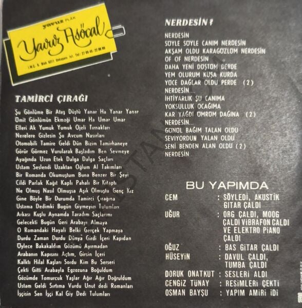 Cem Karaca & Tamirci Çırağı 45 LİK PLAK