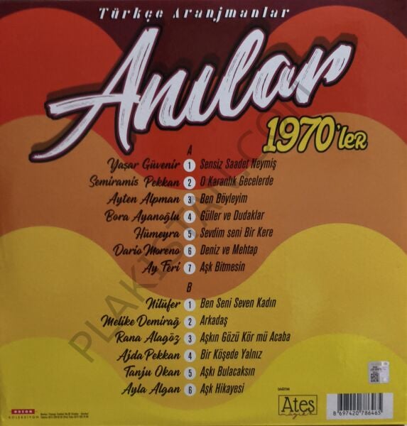 Anılar 1970 ' ler - Türkçe Arajmanlar  LP PLAK