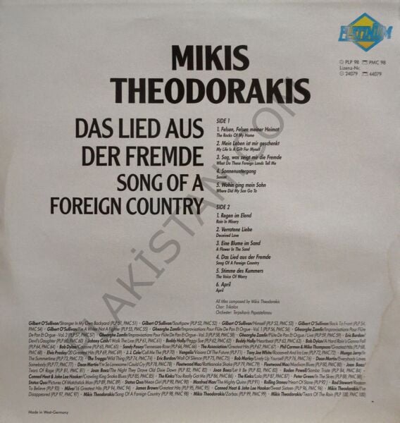 Mikis Theodorakis – Das Lied Aus Der Fremde / Song Of A Foreign Country LP PLAK