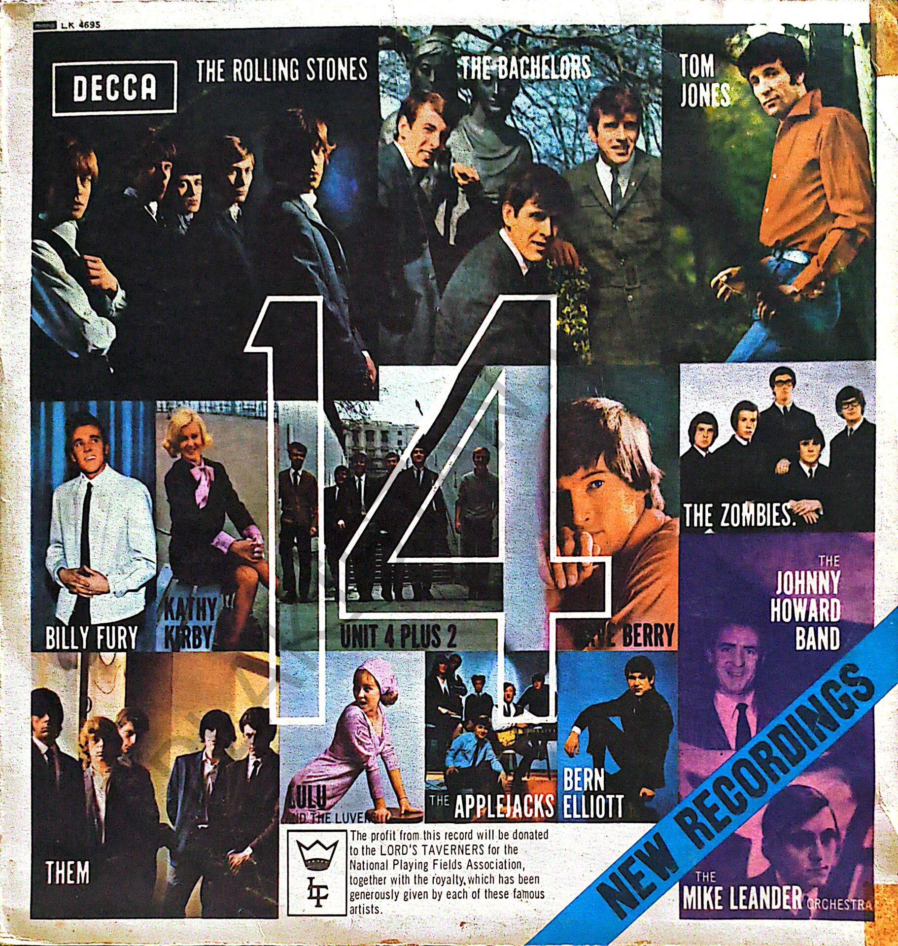 14 Great Artists LP PLAK ( Rollıng Stones - The Bachelors - Tom Jones - The Zombies - Them- Lulu  +++ )