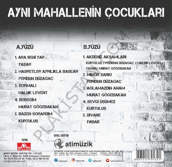 AYNI MAHALLENİN ÇOCUKLARI -  Haluk Levent, Yaşar, Feridun Düzağaç, Kurtuluş, Murat Göğebakan LP PLAK