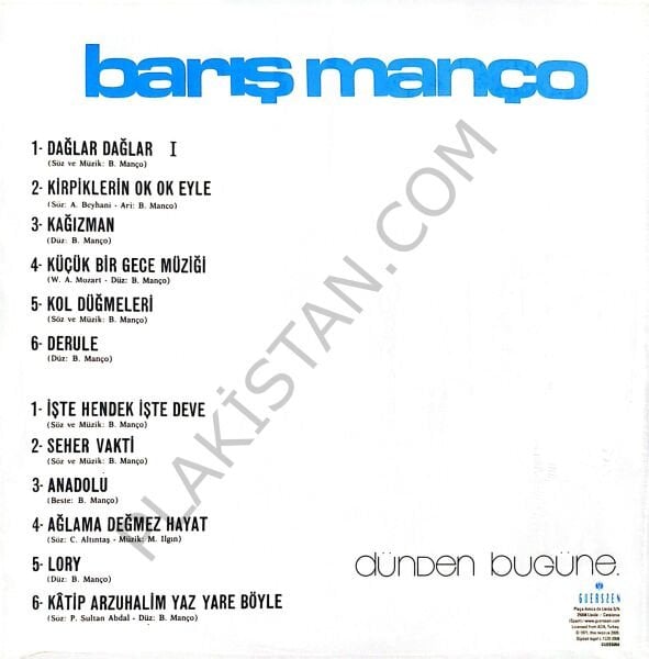 BARIŞ MANÇO - DÜNDEN BU GÜNE ( GUERSSEN )  LP PLAK
