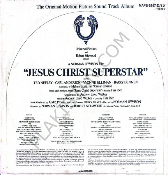 JESUS CHRİST SUPERSTAR (The Original Motion Picture Sound Track Album) 2 LP PLAK