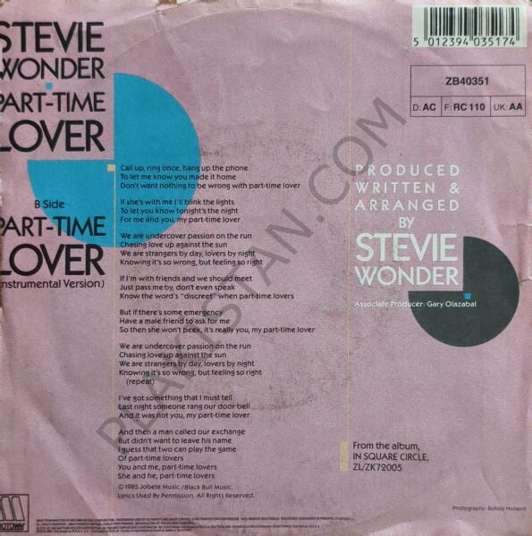 Stevie Wonder – Part-Time Lover = Amante A Medias 45 LİK PLAK