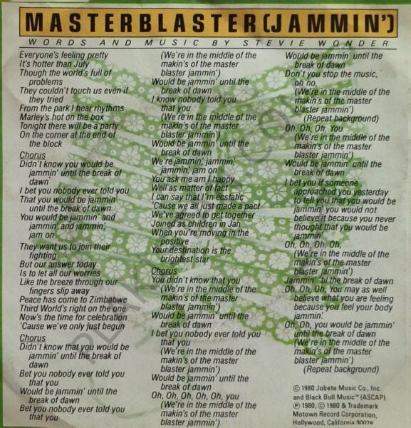 STEVIE WONDER – MASTER BLASTER (JAMMIN') 45 LİK PLAK