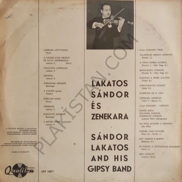 Sándor Lakatos And His Gipsy Band – Budapest Éjjel / Budapest At Night LP PLAK
