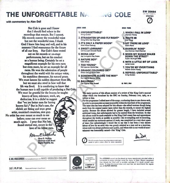 Nat King Cole – The Unforgettable Nat King Cole LP PLAK