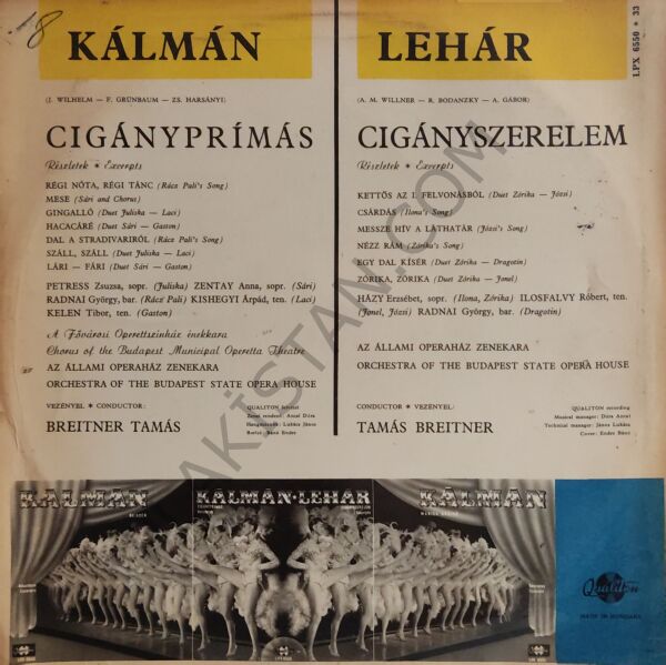 Kálmán* / Lehár* – Cigányprímás / Cigányszerelem LP PLAK