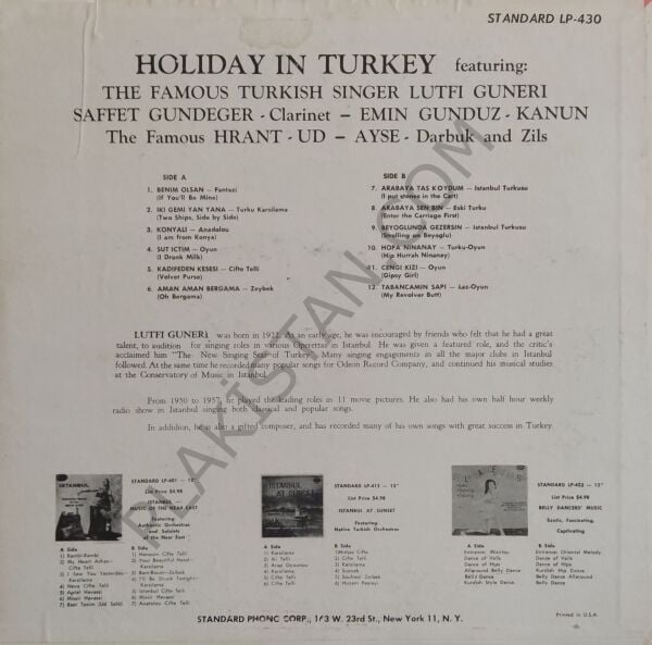 Holıday In Turkey Lütfi Güneri - USA BASKI LP PLAK