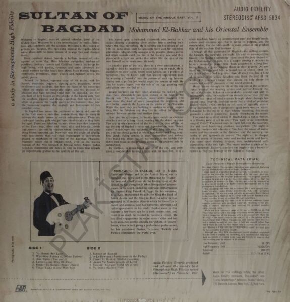 Mohammed El-Bakkar And His Oriental Ensemble* – Sultan Of Bagdad LP