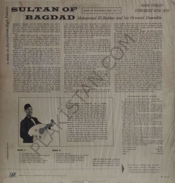 Mohammed El-Bakkar And His Oriental Ensemble* – Sultan Of Bagdad LP PLAK