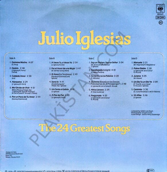 JULIO IGLESIAS - THE 24 GREATEST SONGS 2  LP PLAK