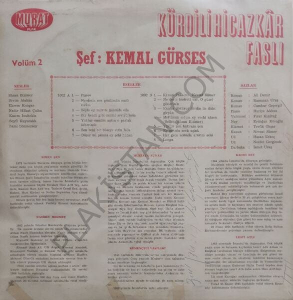 Kemal Gürses –Kürdilihicazkâr Faslı LP PLAK
