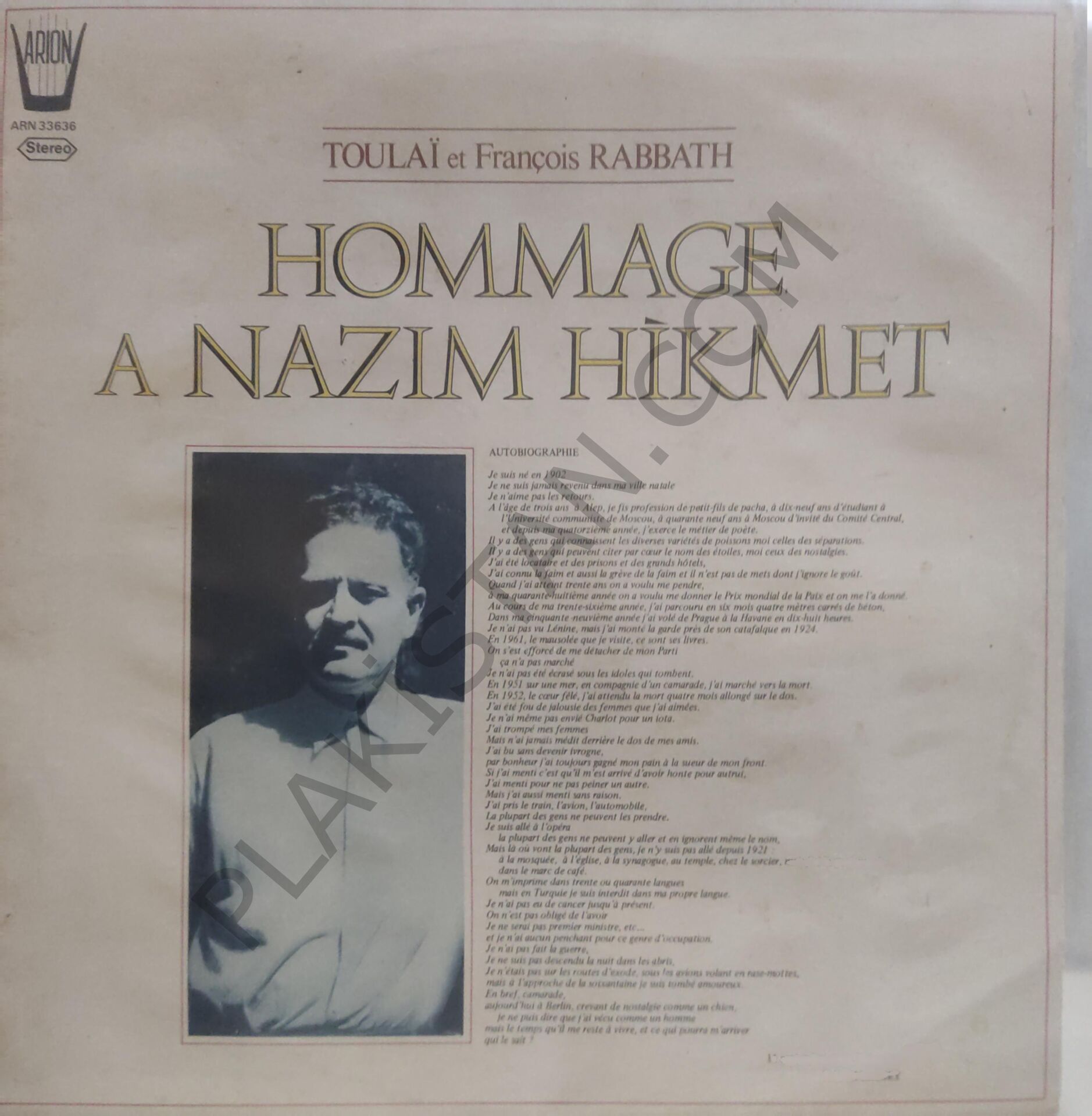 Toulaï  Et François Rabbath – Hommage A Nazim Hikmet LP PLAK