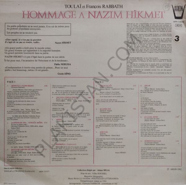 Toulaï  Et François Rabbath – Hommage A Nazim Hikmet LP PLAK