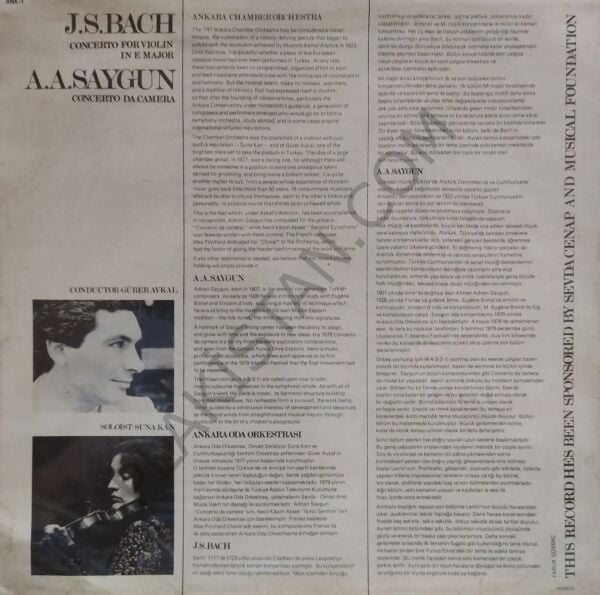 J.S. BACH A.A SAYGUN LP PLAK