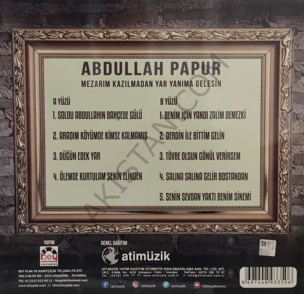 Abdullah Papur Mezarım Kazılmadan Yar Yanıma Gelesin LP
