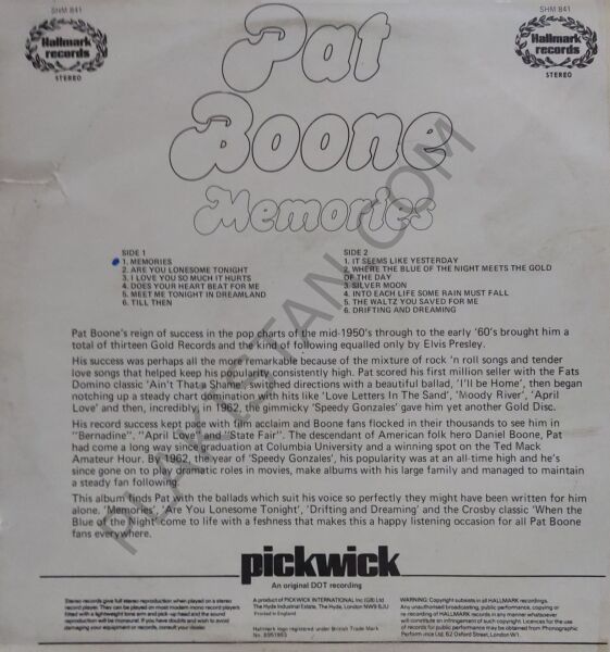 Pat Boone Memories LP PLAK