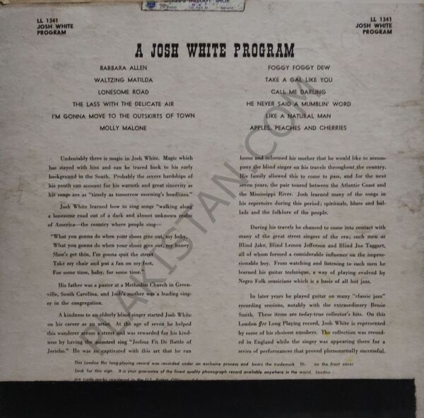 A Josh White Program LP PLAK