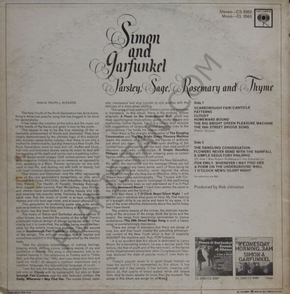 PARSLEY, SAGE, ROSEMARY AND THYME LP PLAK