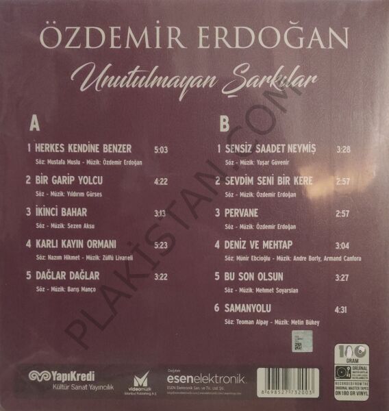 Özdemir Erdoğan Unutulmayan Şarkılar. LP