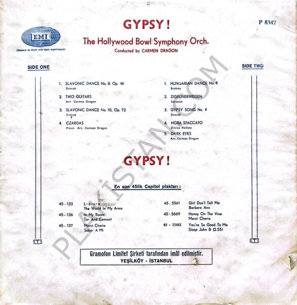 The Hollywood Bowl Symphony Orchestra Conducted By Carmen Dragon – Gypsy!  LP PLAK