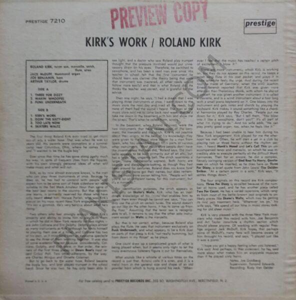 Roland Kirk With Jack McDuff* – Kirk's Work LP PLAK