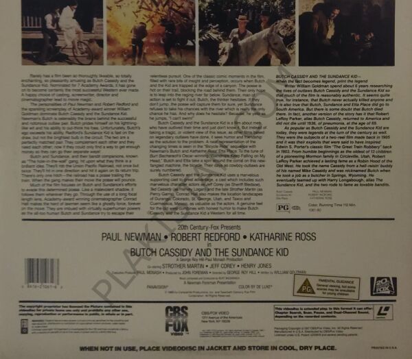 Paul Newman, Robert Redford] ''Butch Cassidy & the Sundance Kid'' New Sealed Laserdisc Movie